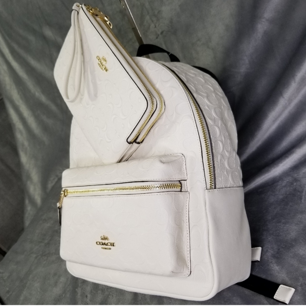 COACH 2P SIGNATURE EMBOSSED BACKPACK XL WRISTLET - Picture 1 of 12